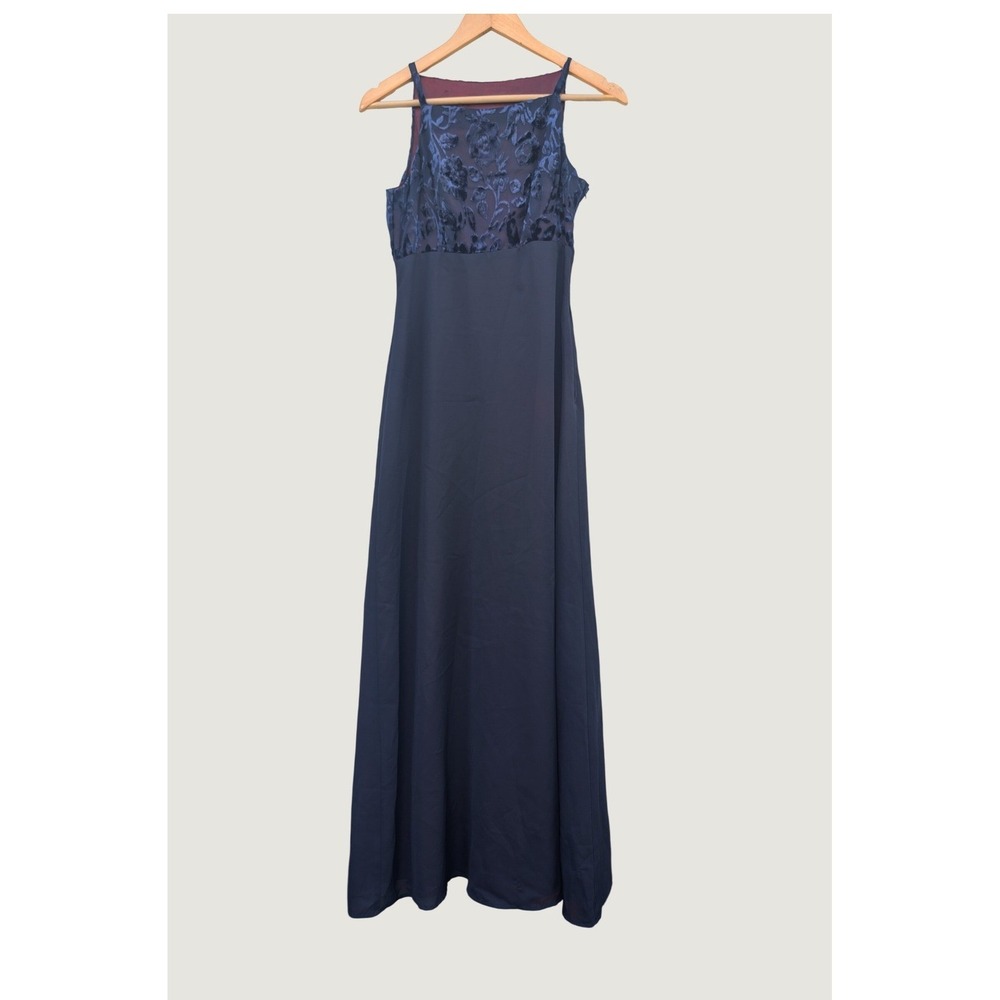 Jump Apparel Maxi Dress Womens 5 6 Blue Velvet Burnout 90s Whimsigoth Gown VTG